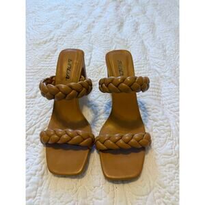 SODA Double Braided Strap nude/tan Slip on Squate toe Sandals women’s size 7.5
